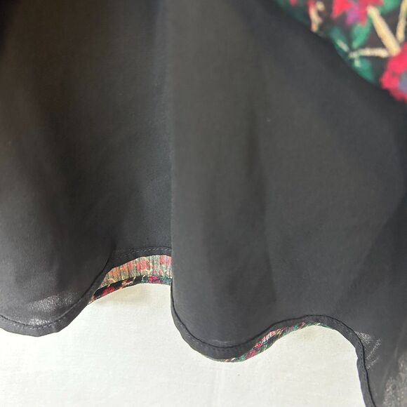 Loft Green Red Blue Floral Chiffon Velvet Trim V-Neck Sheer LS Blouse Size XXL - Picture 7 of 15